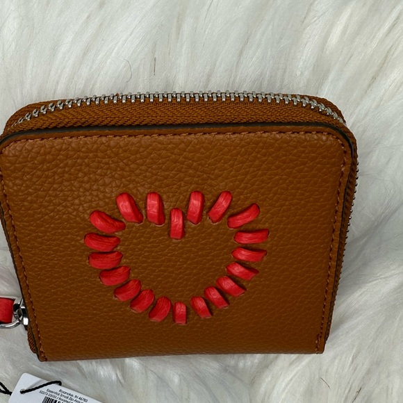 NWT Vera Bradley Faux Leather Zip Wallet w/Heart Appliqué | Cognac & Coral | NEW - Picture 8 of 14